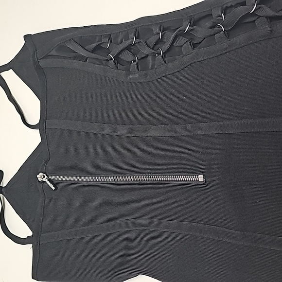 Guess Dress medium BodyCon Black  Lattice Stitching on side panels club wear - Picture 6 of 11